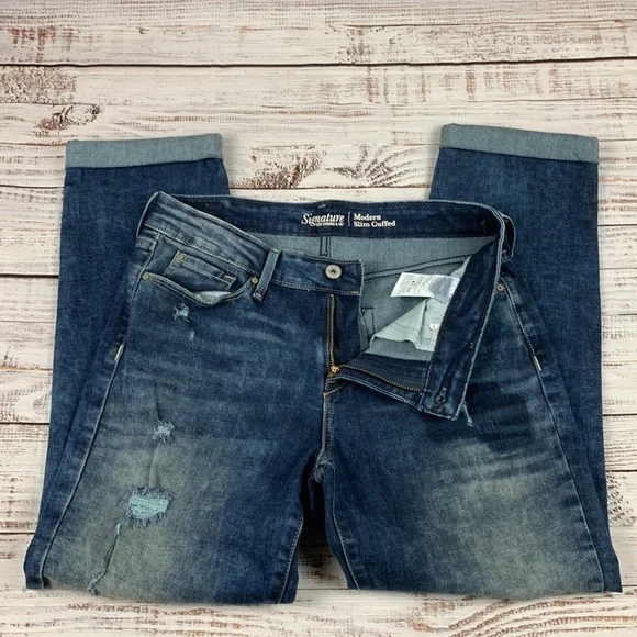 Levi Strauss Slim cuffed crop blue jeans Size 8 - Picture 3 of 16